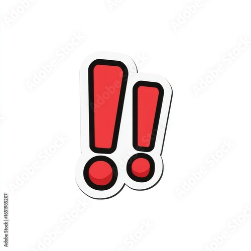 Two red exclamation marks on a white sticker