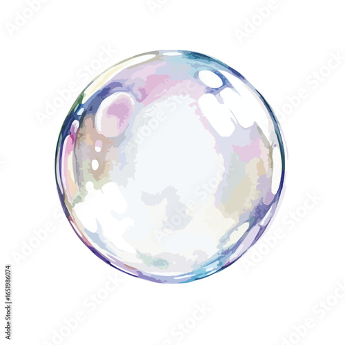 Iridescent soap bubble with pastel hues and watercolor texture reflecting light