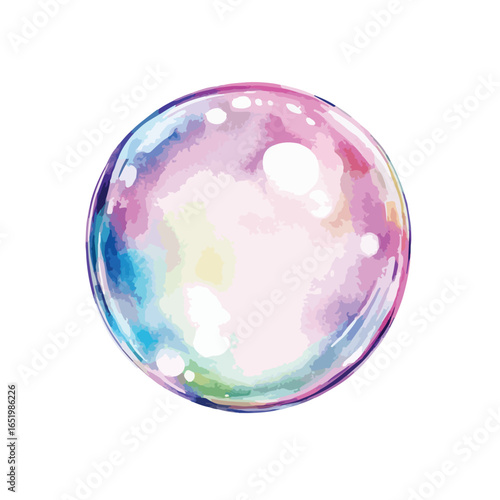 Iridescent Watercolor Bubble with Reflected Light and Textured Surface
