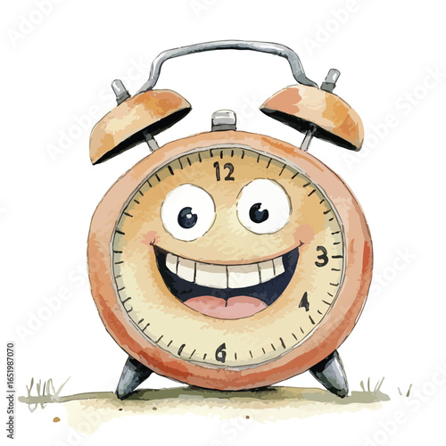 Joyful Watercolor Alarm Clock with Gigantic Grin