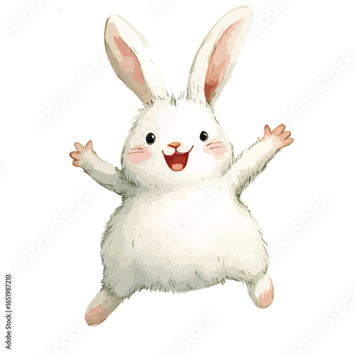 Joyful Watercolor Bunny with Open Arms and Rosy Cheeks