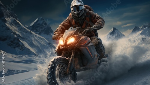 A snowmobile traversing a snowy landscape