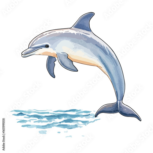 Playful Dolphin Leaping Above Water with Artistic Watercolor Style