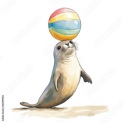 Playful Seal Balancing a Colorful Ball on its Nose with Joy (1)