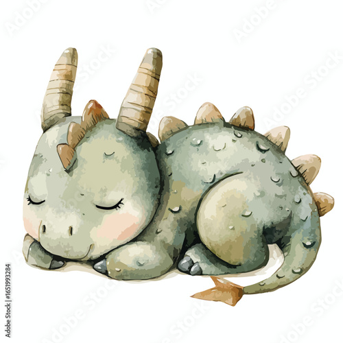 Serene Watercolor Dragonlet Napping Peacefully