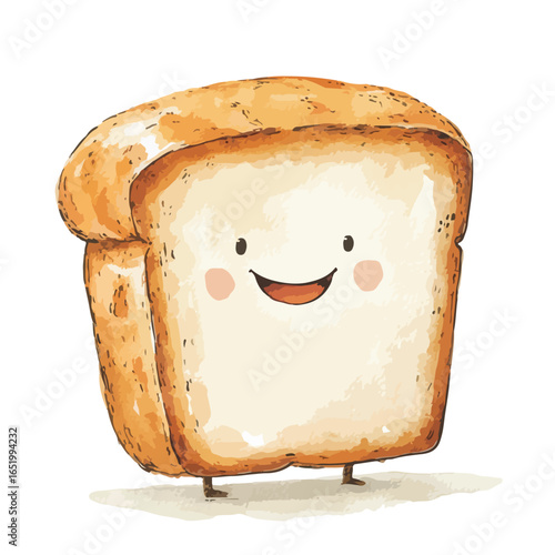 Smiling Animated Loaf of Bread with Cheerful Expression and Tiny Legs