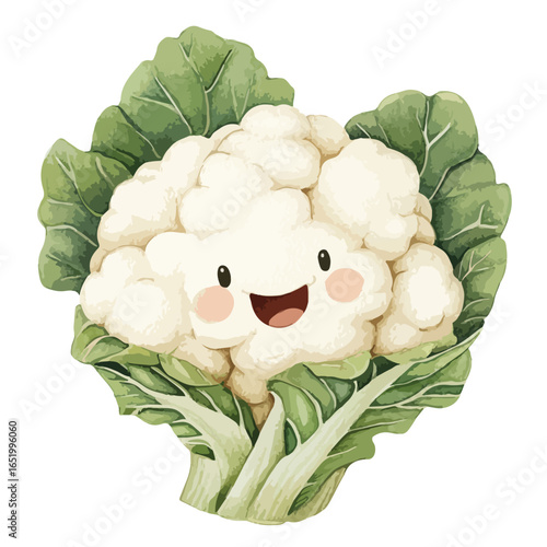 Smiling Cauliflower with Vibrant Green Leaves