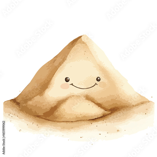 Smiling Sand Pile with Rosy Cheeks and Watercolor Texture