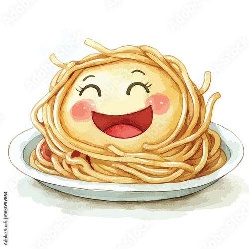 Smiling Spaghetti Face with Rosy Cheeks on a White Plate