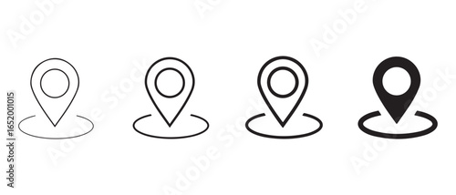 Location Pin Icon Set. Thin to Bold Map Marker Variations for Navigation UI, Digital Maps & Geolocation Design Assets.