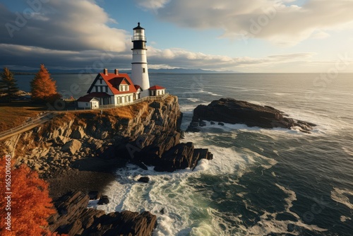 A picturesque lighthouse on the coast of Maine, USA