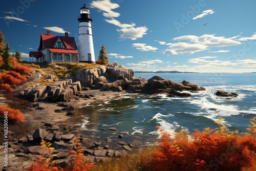 A picturesque lighthouse on the coast of Maine, USA