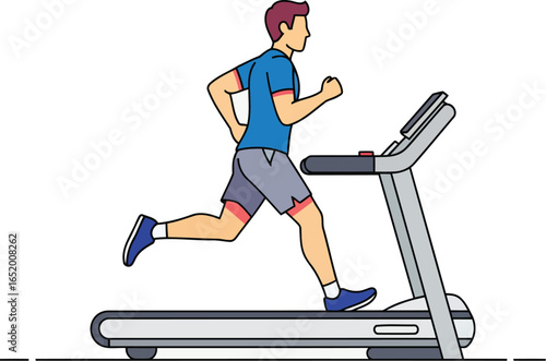 Modern man running on treadmill indoors for cardio fitness exercises today