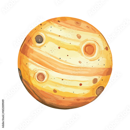 Stylized Jupiter Illustration with Swirling Bands and Dark Spot Details