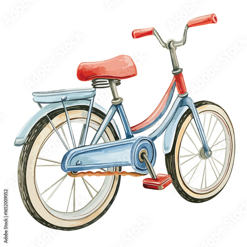 Stylized Illustration of a Blue and Red Bicycle with Red Seat and Grips