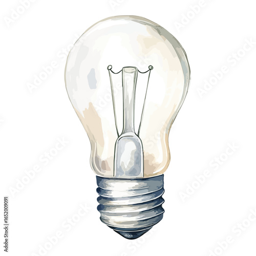 Stylized lightbulb with visible filament and screw base painted in watercolor style