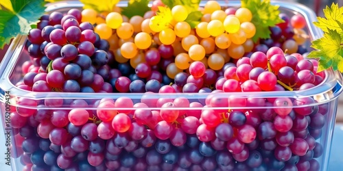 Wallpaper Mural Clear plastic box overflowing with vibrant, organically grown volcanic Malvasia grapes,  wine grapes,   product photography Torontodigital.ca