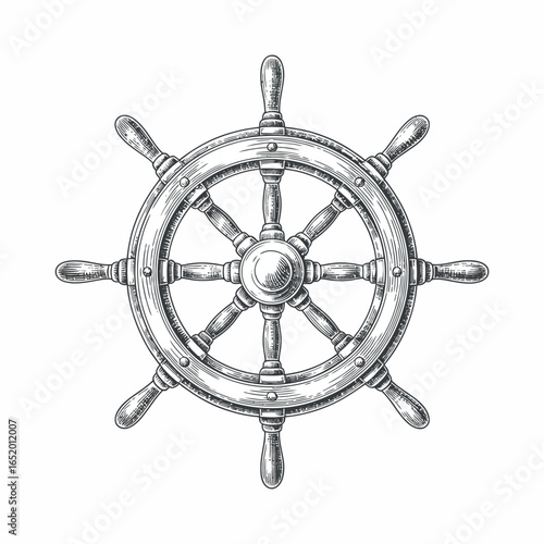 Vintage nautical ship s wheel illustration in sketch style