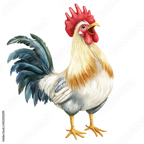Vibrant Rooster Portrait in Detailed Watercolor Style