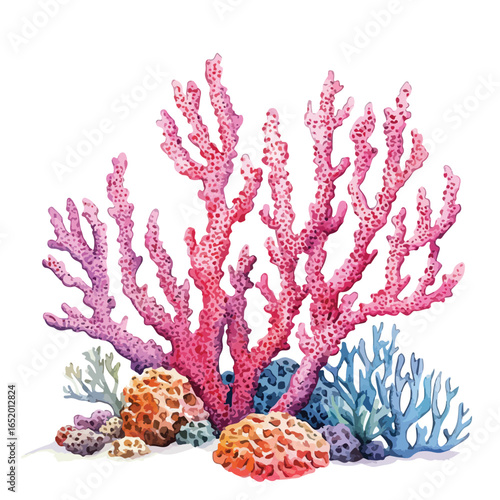 Vibrant Watercolor Pink and Blue Coral Reef Composition