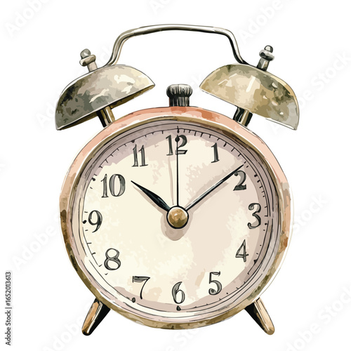 Vintage Alarm Clock with Bell Top and Classic Numerals Showing Ten Past Ten