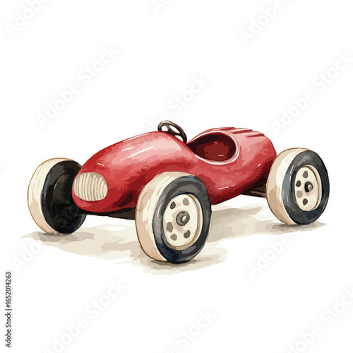 Vintage Red Toy Car with Black Steering Wheel and Cream Colored Tires