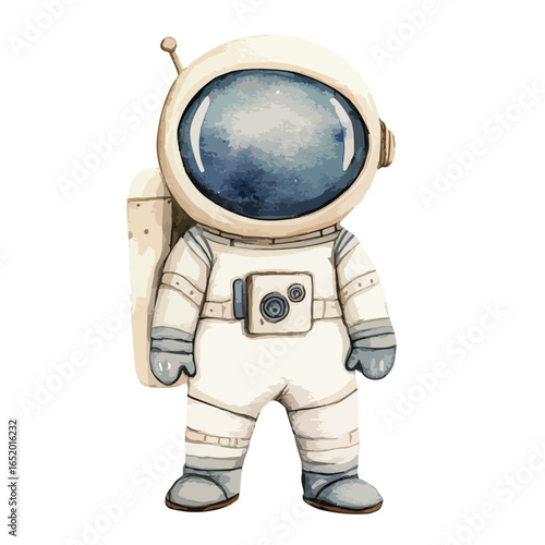 Watercolor Astronaut Illustration with Detailed Suit and Helmet Design