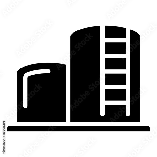 The liquid or gas tank icon is part of a structured complex, such as a depot, warehouse, or storage terminal for raw materials and finished products.