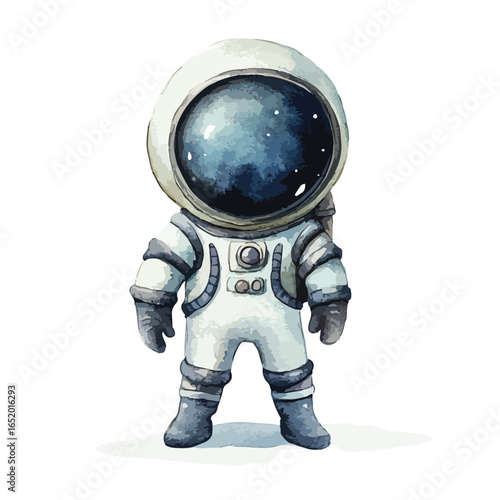 Watercolor Astronaut in Space Suit with Detailed Helmet and Shadow