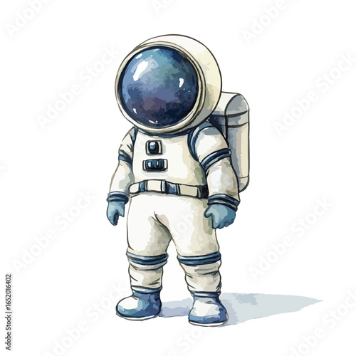 Watercolor Astronaut Standing Tall in a Detailed Space Suit Illustration