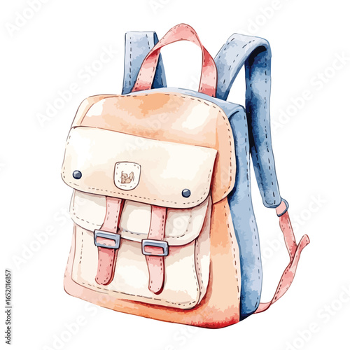 Watercolor Backpack with Flap Pockets and Buckle Straps in Peach and Blue