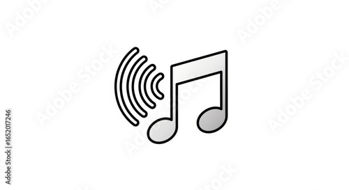 Illustration of a music note with sound waves, , representing audio and melody