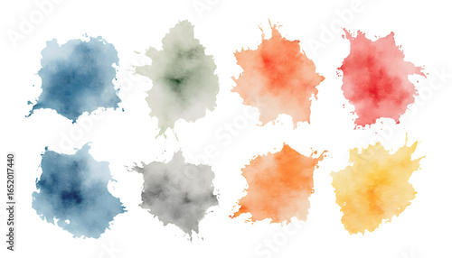 Colorful Watercolor Splash Stains Set Isolated on White