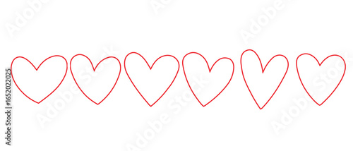 Red Heart Outline Row. Minimalist Love Symbol Vector Set.
