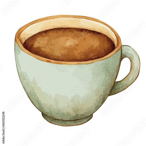 Watercolor Coffee Cup with a Unique Greenish Hue and Brownish Coffee