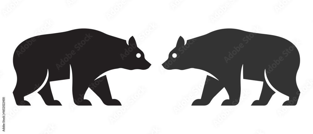 Obraz premium Bear Silhouette Icon. Symmetrical Black Animal Vector Set.