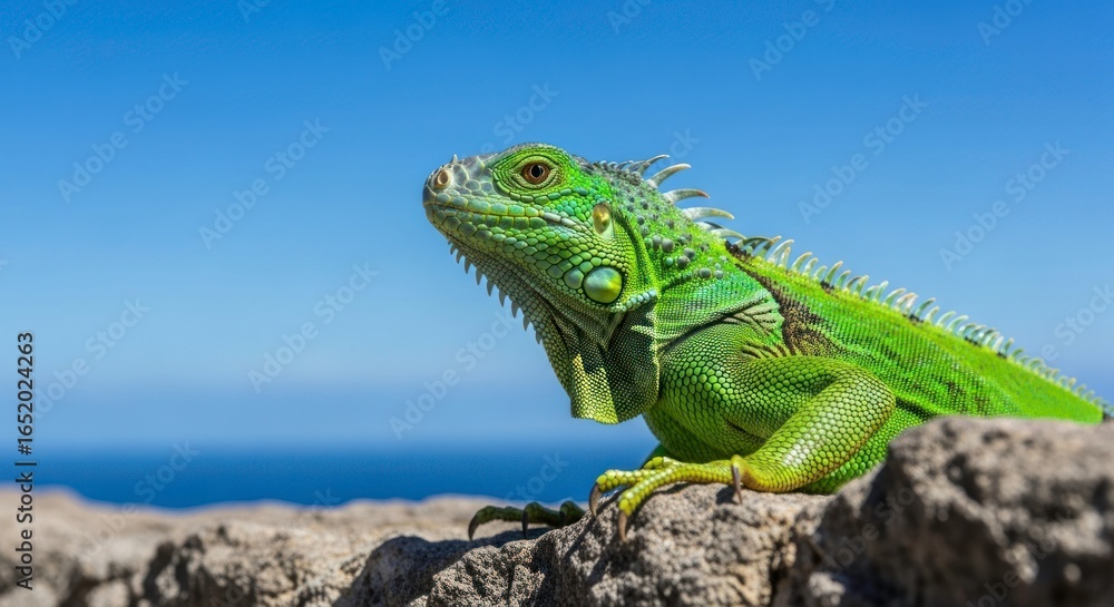Fototapeta premium Majestic Green Iguana Basking in the Sun