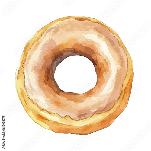 Watercolor Donut with Icing Depicting a Delicious Sweet Treat Top View