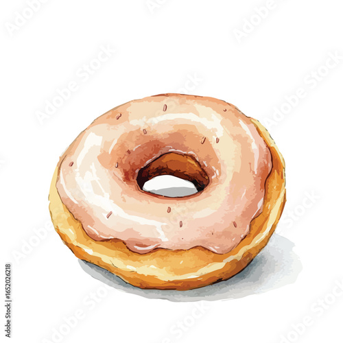 Watercolor Donut with Pink Icing and Sprinkles Artistic Food Illustration