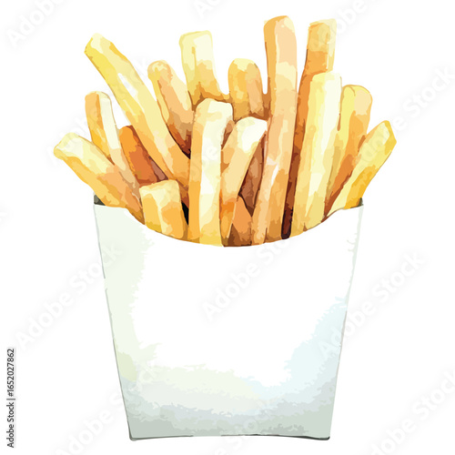 Watercolor French Fries in a Paper Container