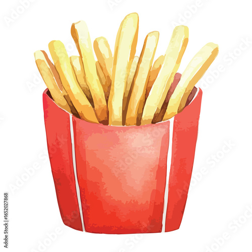 Watercolor French Fries in a Red Box