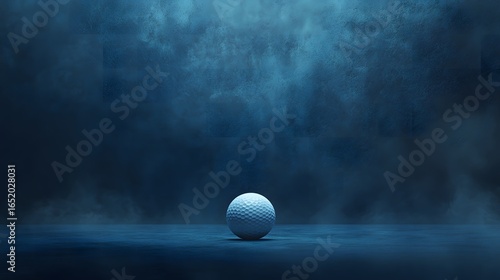 White Golf Ball on Dark Background with Smoky Blue Atmosphere
