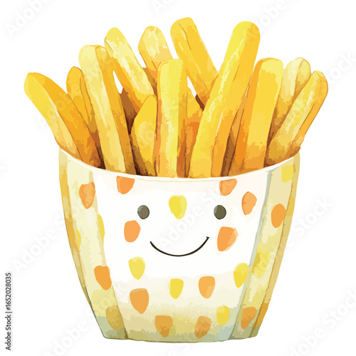 Watercolor French Fries in a Smiling Carton