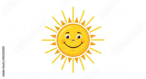Cartoon sun with a happy face, radiating warmth and cheerfulness