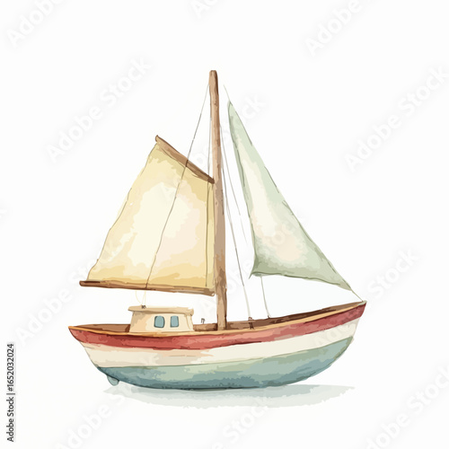 Watercolor Illustration of a Charming Sailboat