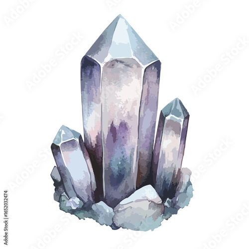 Watercolor Illustration of a Cluster of Crystalline Quartz Crystals