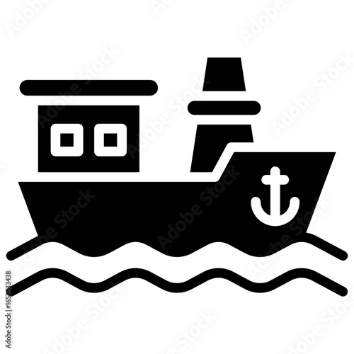 The icon of a cargo ship or tanker sailing on water in the world of logistics, international trade and shipping represents the global supply chain.