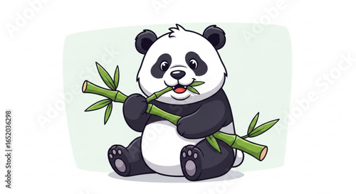 Cute panda bear eating bamboo, a sweet and adorable animal illustration