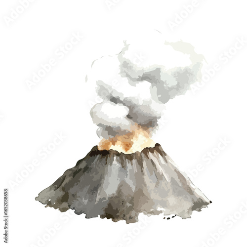 Watercolor Illustration of a Majestic Erupting Volcano