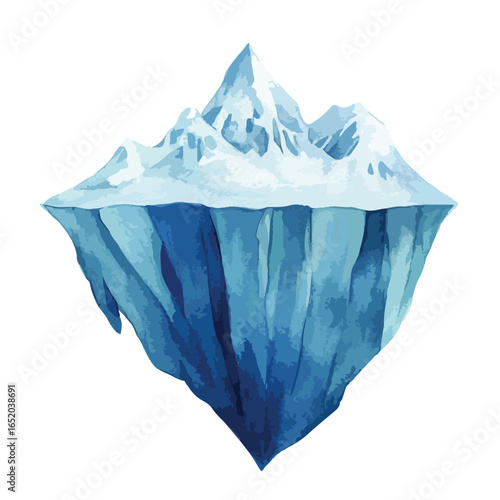 Watercolor Illustration of a Majestic Iceberg with Jagged Edges and Peaks